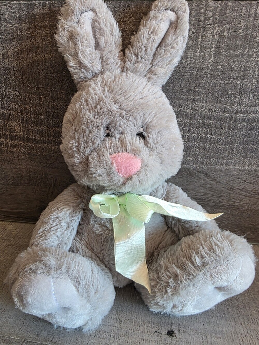 American Greetings Gray Green Bow Bunny Rabbit Plush Soft Toy Stuffed 10" g46